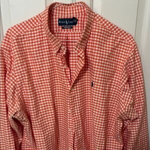 Ralph Lauren Orange and White Gingham Button-Down Shirt